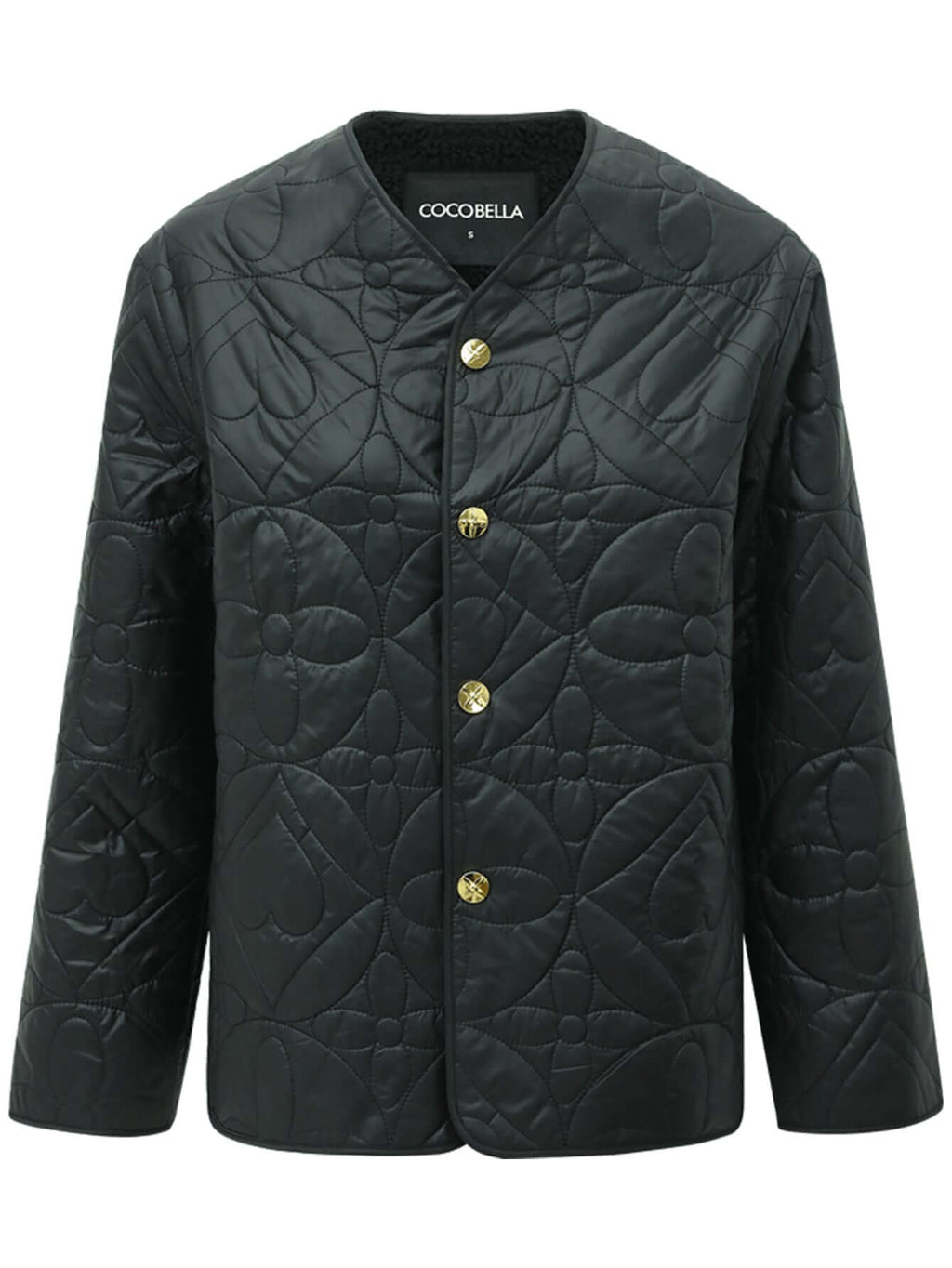 Chic Floral Quilted Black Lightweight Jacket
